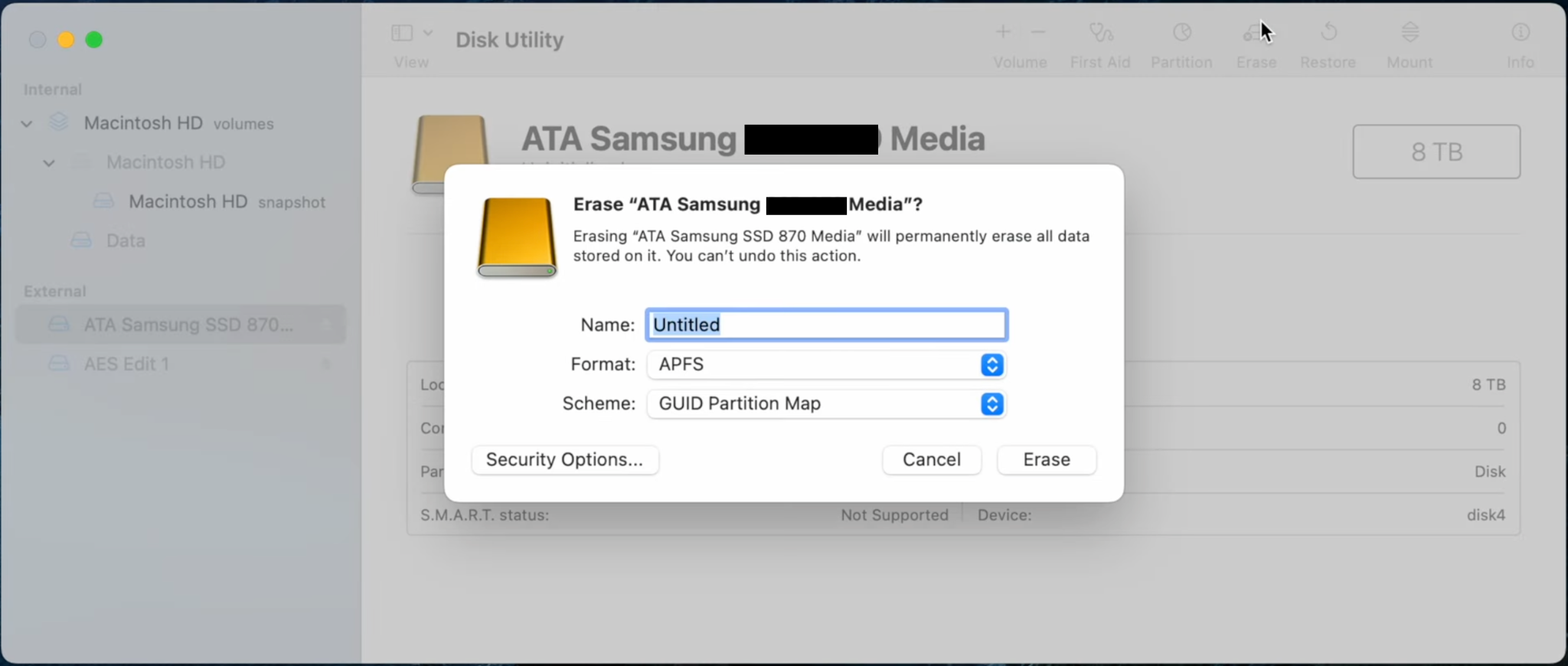 Erase dialog
